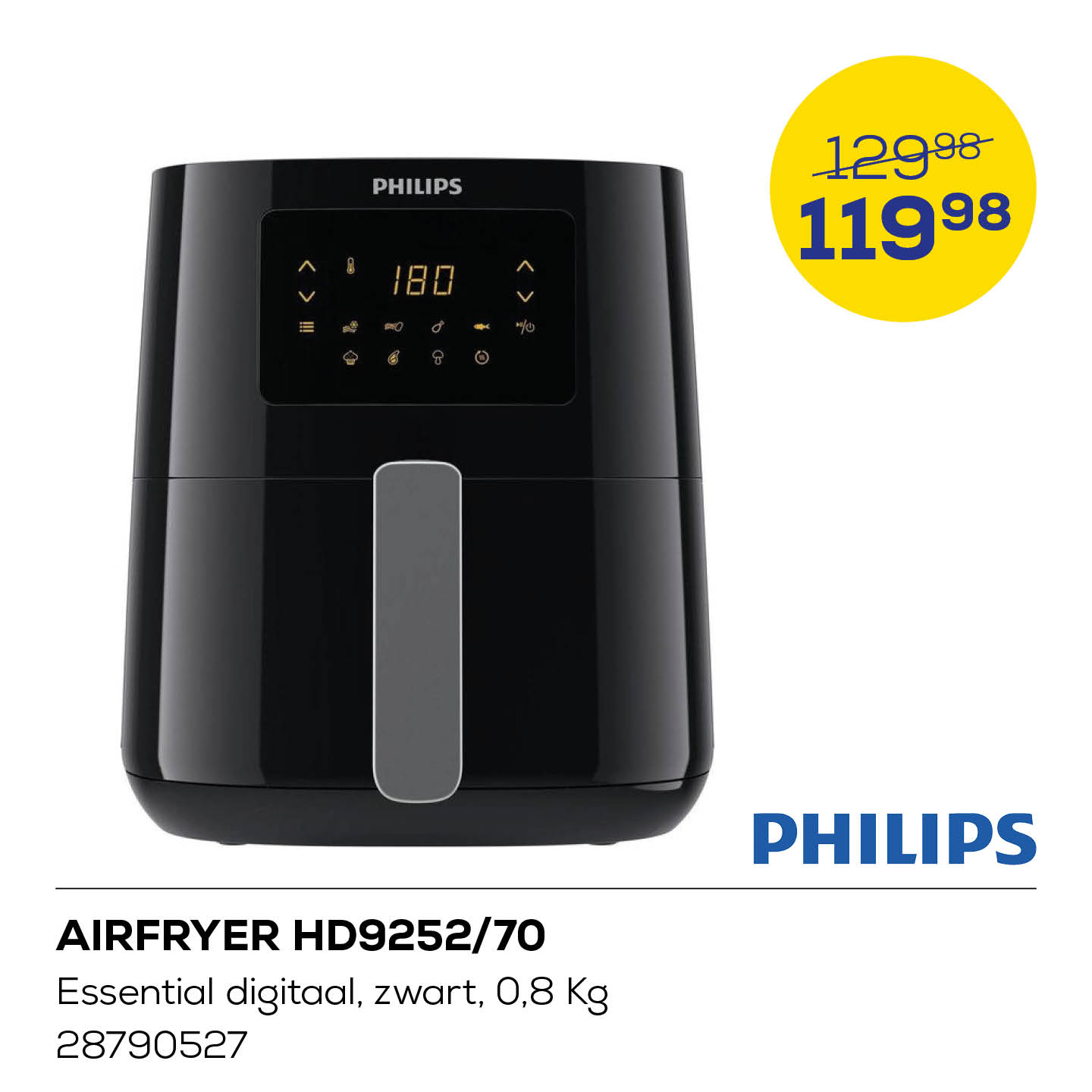 Philips Airfryer HD9252/70 Essential digitaal, zwart, 0,8 Kg.